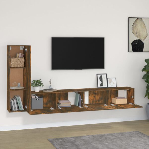 vidaXL Ensemble de meubles TV 3 pcs Ch&ecirc;ne fum&eacute; Bois d'ing&eacute;nierie