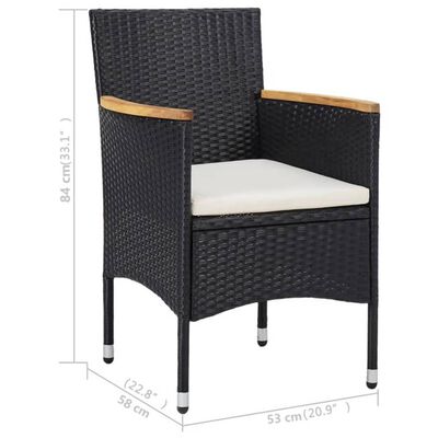 vidaXL Ensemble à dîner de jardin 3 pcs Noir Résine tressée et acacia