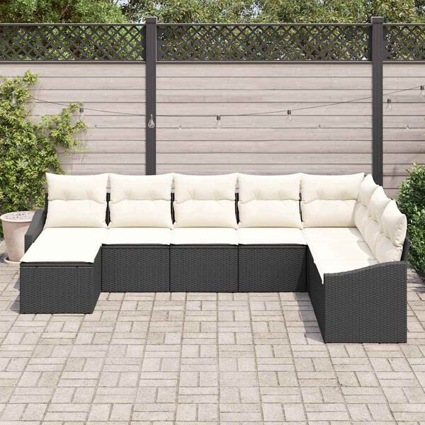 vidaXL Ensemble de canap&eacute; de jardin 8 pcs Noir et Cr&egrave;me polyrotin