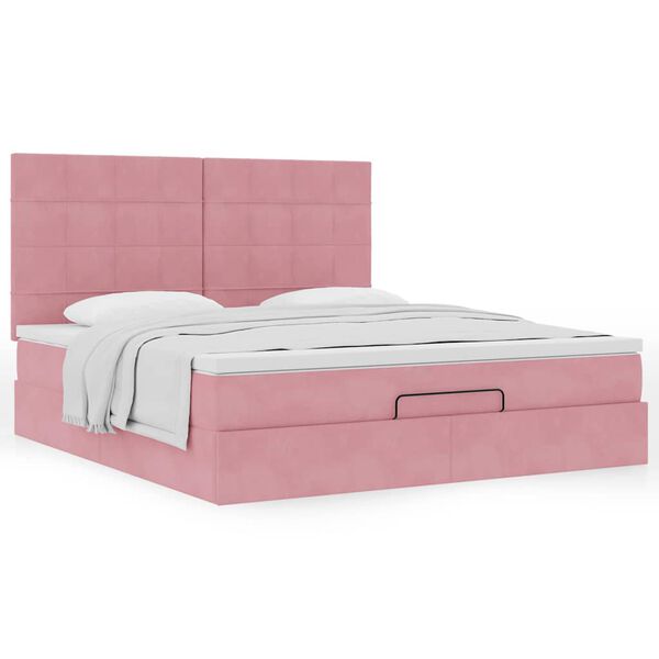 vidaXL Cadre de lit ottoman avec matelas rose 160x200 cm velours
