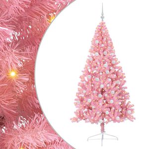 vidaXL Sapin de No&euml;l artificiel pr&eacute;-&eacute;clair&eacute; Rose 180 cm PVC