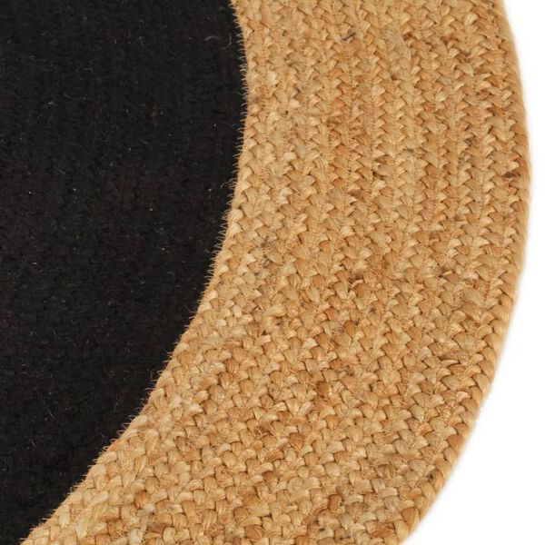 vidaXL Tapis tress&eacute; Noir et naturel 150 cm Jute et coton Rond