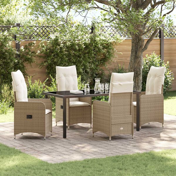 vidaXL Ensemble de salle &agrave; manger pour jardin 5 pcs Beige polyrotin