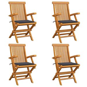 vidaXL Chaises de jardin et coussins anthracite lot de 4 Bois de teck