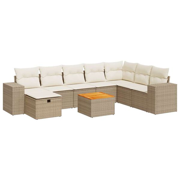 vidaXL Salon de jardin avec coussins 9 pcs beige r&eacute;sine tress&eacute;e