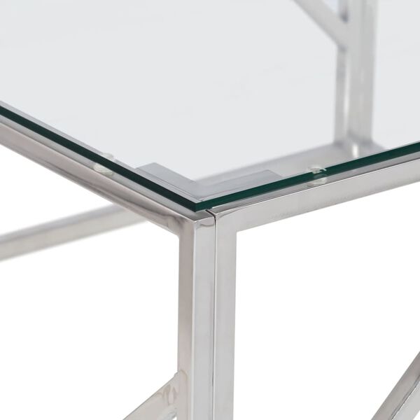 vidaXL Table basse argent&eacute; acier inoxydable et verre tremp&eacute;