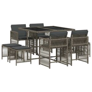 vidaXL Ensemble &agrave; manger de jardin 9 pcs coussins gris r&eacute;sine tress&eacute;e