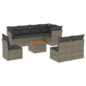 vidaXL Salon de jardin 9 pcs avec coussins gris r&eacute;sine tress&eacute;e