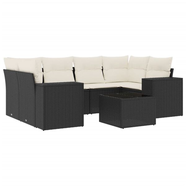 vidaXL Salon de jardin 7 pcs avec coussins noir r&eacute;sine tress&eacute;e