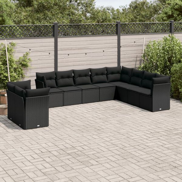 vidaXL Salon de jardin 10 pcs avec coussins noir r&eacute;sine tress&eacute;e