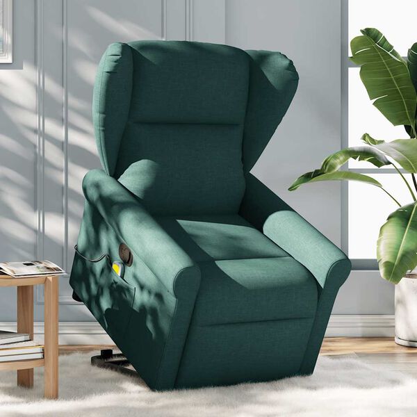 vidaXL Fauteuil inclinable de massage Vert fonc&eacute; Tissu