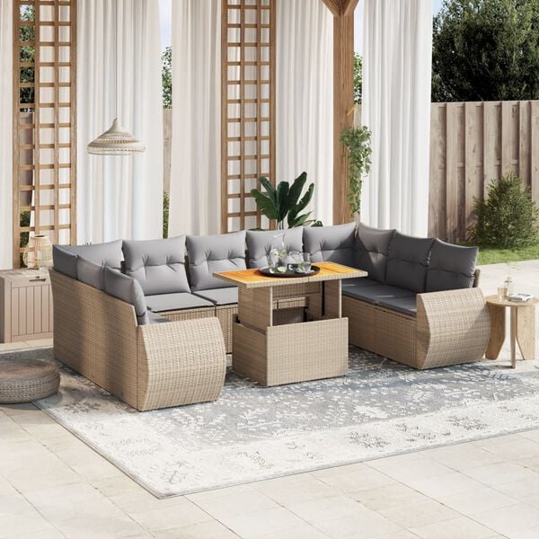 vidaXL Salon de jardin avec coussins 10 pcs beige r&eacute;sine tress&eacute;e