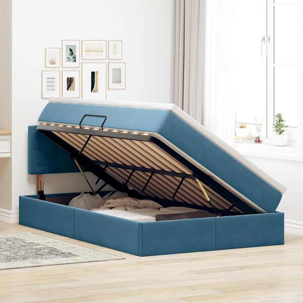 vidaXL Lit de Rangement avec matelas Bleu 120 x 190 cm Velours