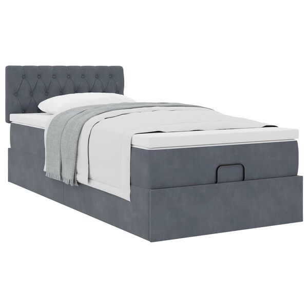 vidaXL Cadre de lit ottoman avec matelas gris fonc&eacute; 80x200 cm velours