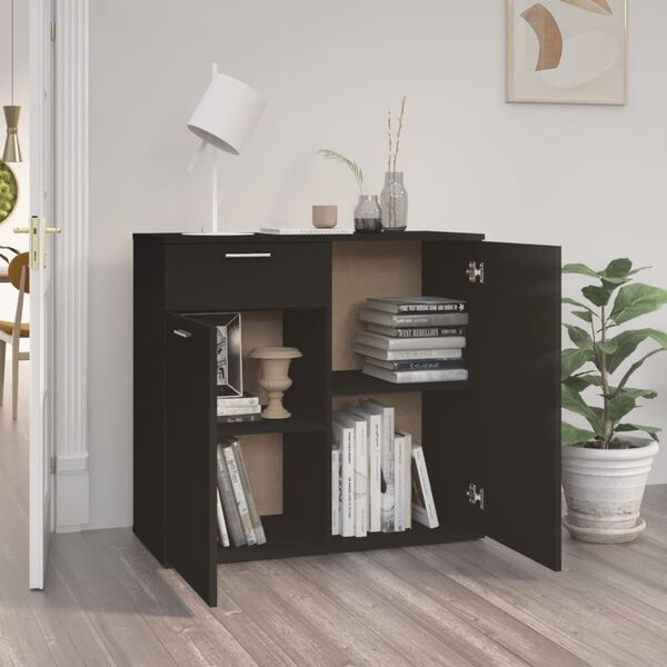 vidaXL Buffet noir 80x36x75 cm bois d'ingénierie