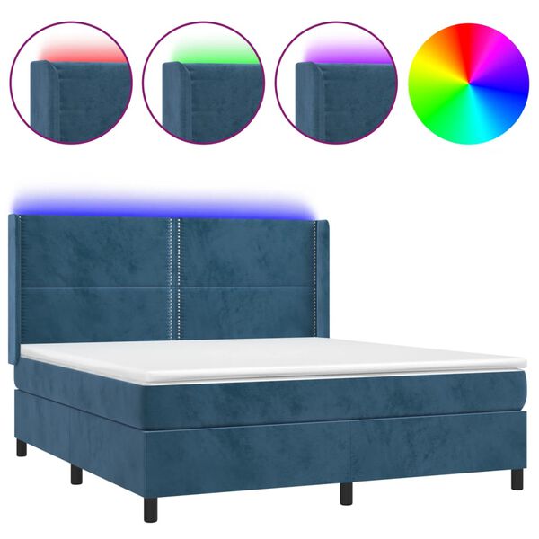 vidaXL Sommier &agrave; lattes de lit matelas et LED Bleu fonc&eacute; 160x200 cm