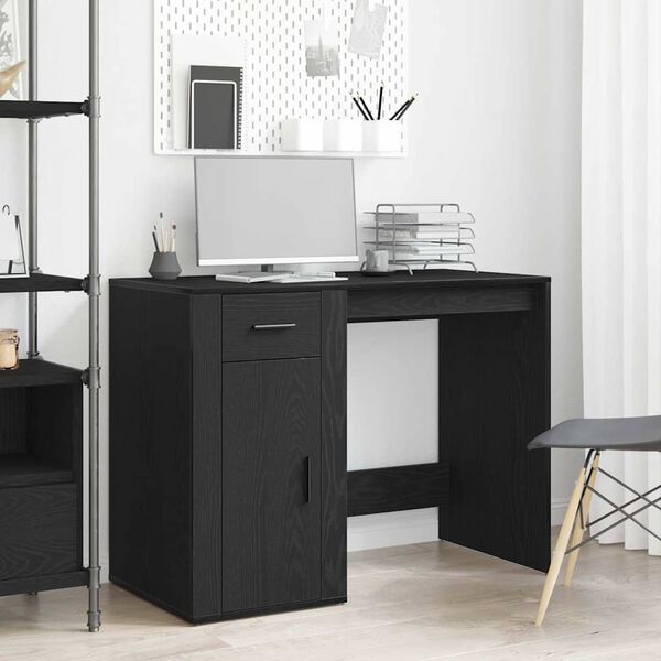 vidaXL Bureau avec porte Ch&ecirc;ne noir 100 x 49 x 74 cm Bois d'ing&eacute;nierie