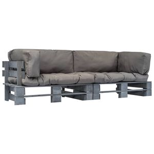 vidaXL Canap&eacute;s de jardin palette 2 pcs avec coussins gris Pin&egrave;de