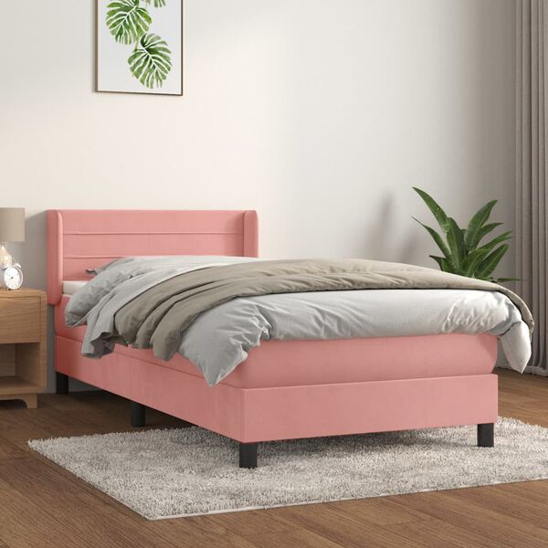 vidaXL Sommier &agrave; lattes de lit avec matelas Rose 100x200 cm Velours