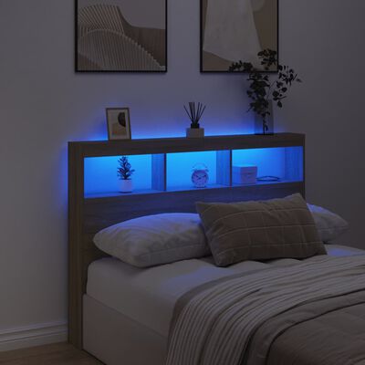 vidaXL Armoire tête de lit avec LED chêne sonoma 140x17x102 cm