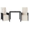 vidaXL Ensemble de bistro 3 pcs avec coussins noir r&eacute;sine tress&eacute;e
