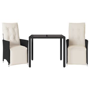 vidaXL Ensemble de bistro 3 pcs avec coussins noir r&eacute;sine tress&eacute;e
