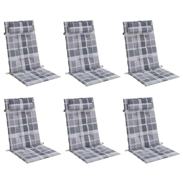vidaXL Coussins de chaise &agrave; dossier haut lot de 6 carreaux gris