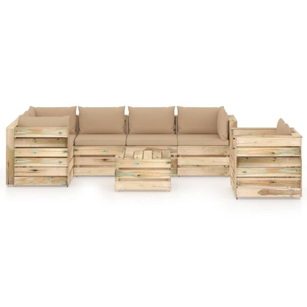 vidaXL Salon de jardin 7 pcs avec coussins Bois impr&eacute;gn&eacute; de vert