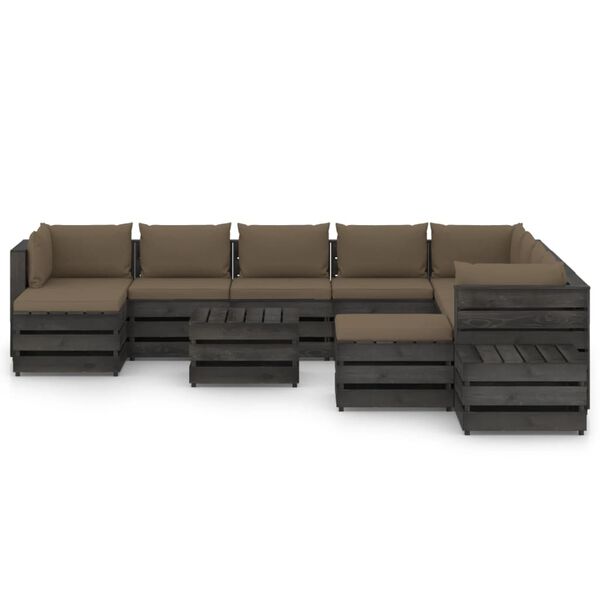 vidaXL Salon de jardin 12 pcs avec coussins Bois impr&eacute;gn&eacute; de gris