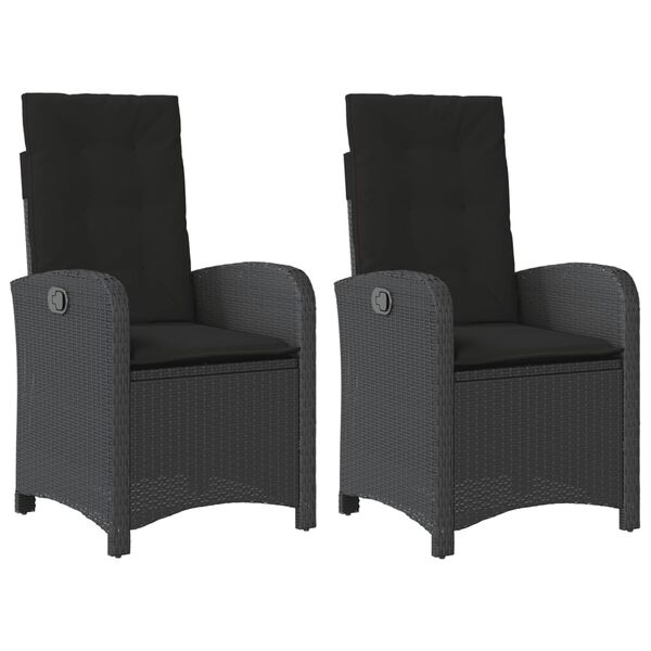 vidaXL Chaises inclinables de jardin lot de 2 et coussins noir rotin