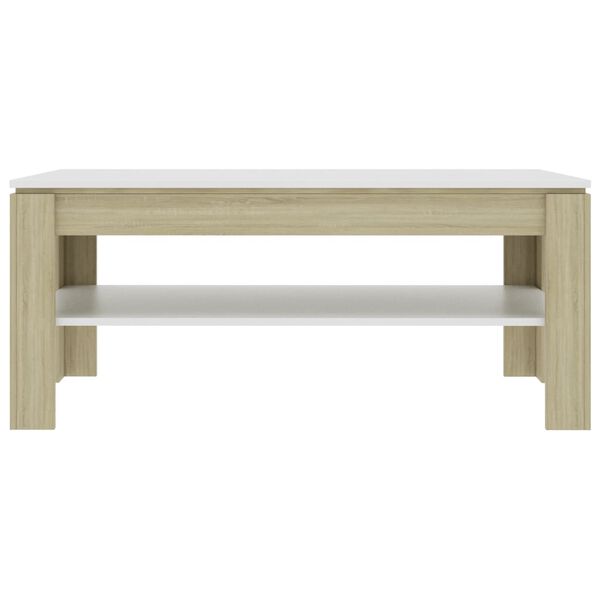 vidaXL Table basse blanc et ch&ecirc;ne sonoma 110x60x47cm bois d'ing&eacute;nierie