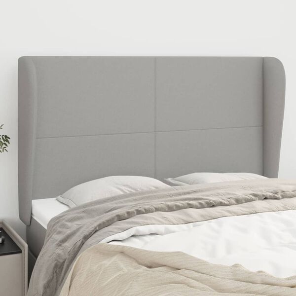 vidaXL T&ecirc;te de lit avec oreilles Gris clair 147x23x118/128 cm Tissu