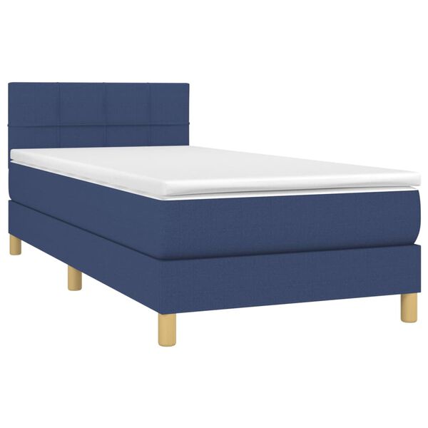 vidaXL Sommier &agrave; lattes de lit avec matelas et LED Bleu 90x190cm Tissu