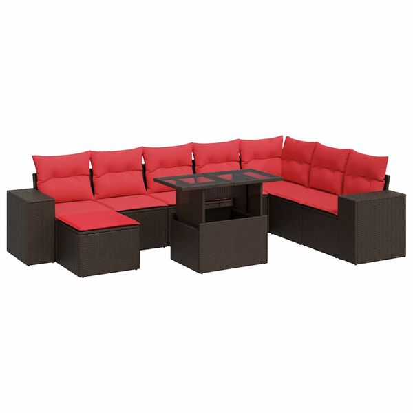 vidaXL Salon de jardin avec coussins 9pcs marron r&eacute;sine tress&eacute;e acacia