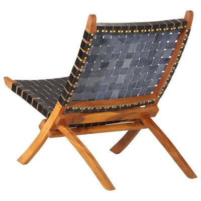 vidaXL Chaise de relaxation pliable noir cuir véritable