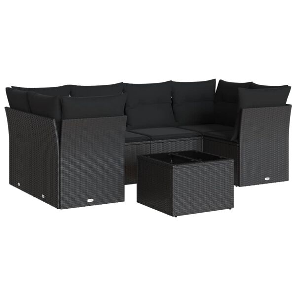 vidaXL Salon de jardin 7 pcs avec coussins noir r&eacute;sine tress&eacute;e