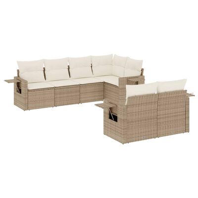 vidaXL Salon de jardin avec coussins 7 pcs beige résine tressée