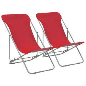 vidaXL Chaises pliantes 2 pi&egrave;ces, acier et tissu Oxford rouge