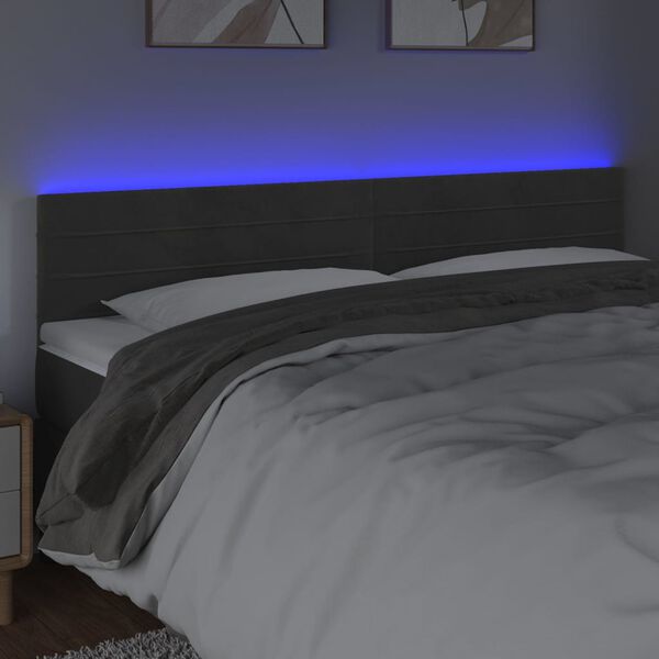 vidaXL T&ecirc;te de lit &agrave; LED Gris fonc&eacute; 200x5x78/88 cm Velours