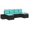 vidaXL Ensemble de canap&eacute; de jardin 4 pc Noir et turquoise polyrotin
