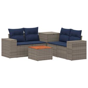 vidaXL Ensemble de Canap&eacute;s 6 pc Gris et bleu marine 55 x 55 x 37 cm