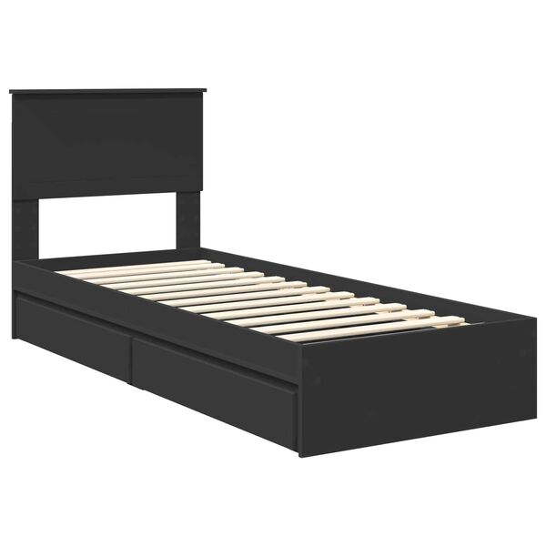 vidaXL Lit de Rangement avec tiroir Noir 75 x 190 cm Bois d'ing&eacute;nierie