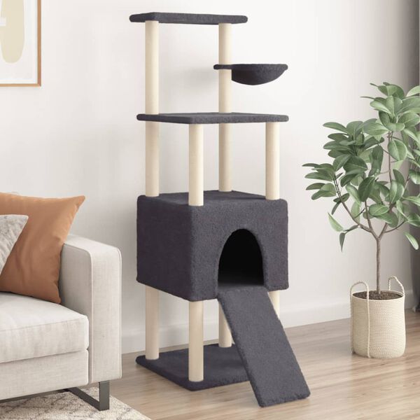 vidaXL Arbre &agrave; chat avec griffoirs en sisal Gris fonc&eacute; 153 cm