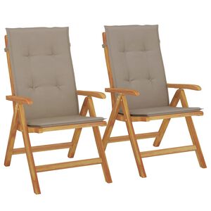 vidaXL Fauteuils pliants inclinables avec coussins, 2 pi&egrave;ces, en bois massif de teck