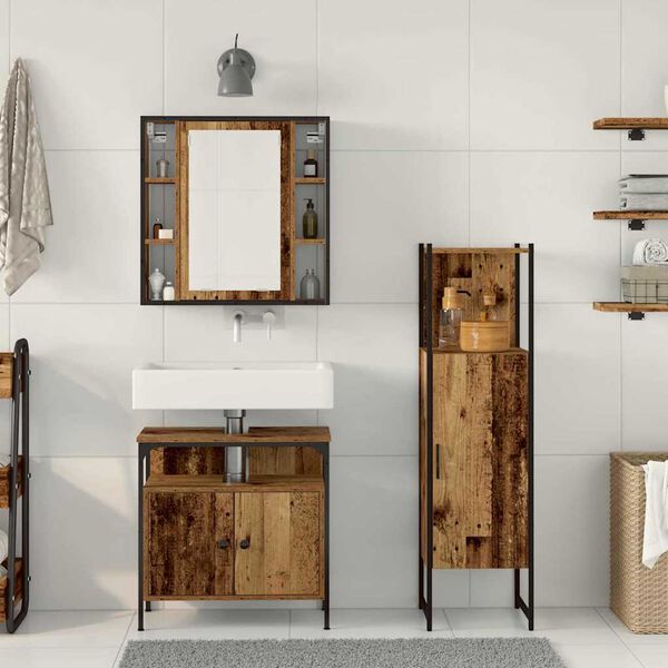 vidaXL Ensemble de mobilier de salle de bain avec &eacute;tag&egrave;re 3 pcs Marron