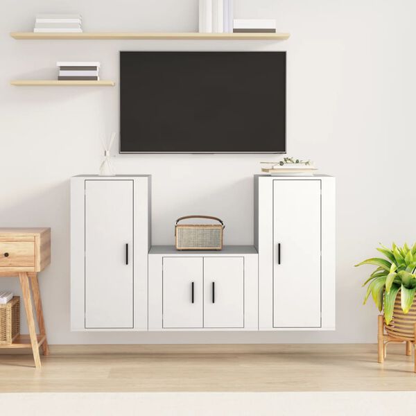 vidaXL Ensemble de meubles TV 3 pcs Blanc Bois d'ing&eacute;nierie
