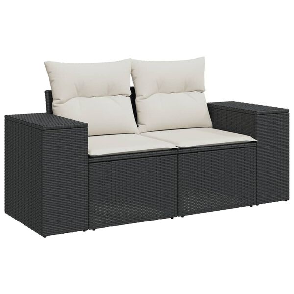 vidaXL Salon de jardin 4 pcs avec coussins noir r&eacute;sine tress&eacute;e