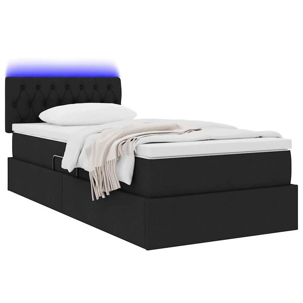 vidaXL Lit avec rangement et LED avec matelas Noir 100 x 200 cm tissu