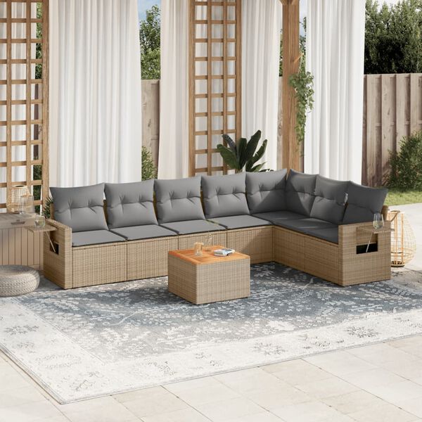 vidaXL Salon de jardin avec coussins 8pcs m&eacute;lange beige r&eacute;sine tress&eacute;e
