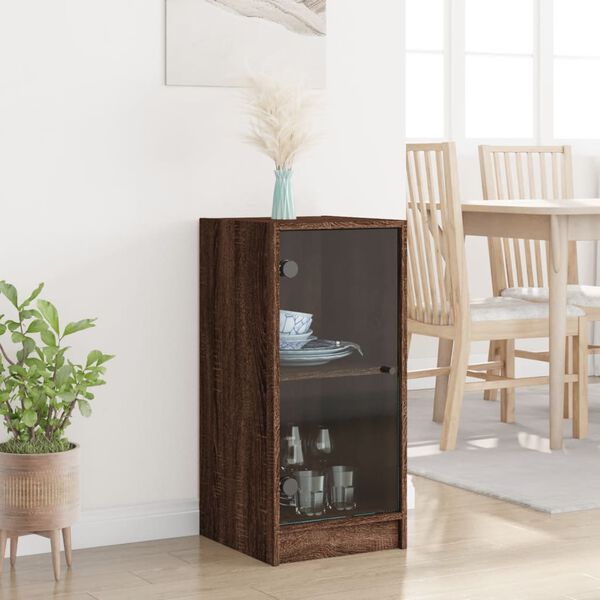 vidaXL Armoire lat&eacute;rale avec portes en verre ch&ecirc;ne marron 35x37x75,5cm